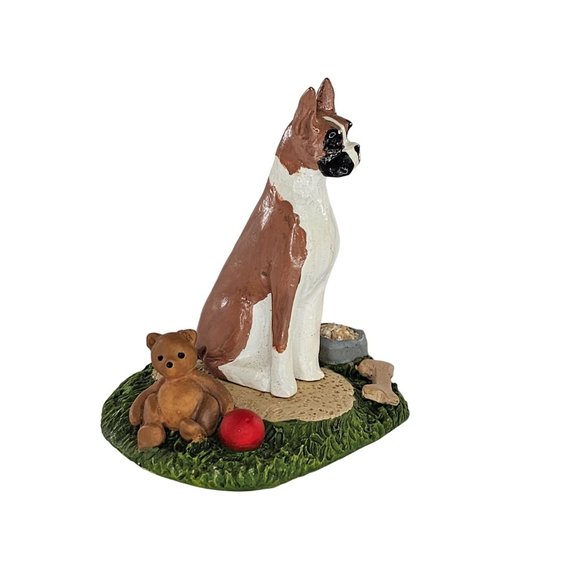Boxer Dog Sitting Figurine Teddy Bear Ball Bone Bowl - Picture 2 of 9